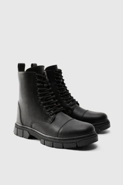 Flash Sale boohooMAN Chunky Lace Up Worker Boot black