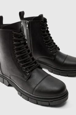 Flash Sale boohooMAN Chunky Lace Up Worker Boot black