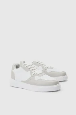 New boohooMAN Chunky Mesh Panel Trainers In light grey