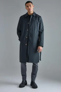 Sale boohooMAN Classic Belted Trench Coat black