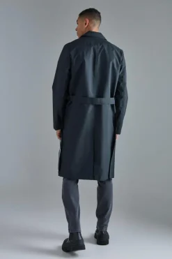 Sale boohooMAN Classic Belted Trench Coat black