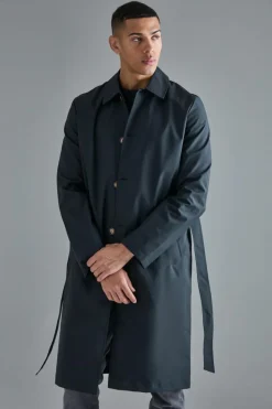 Sale boohooMAN Classic Belted Trench Coat black