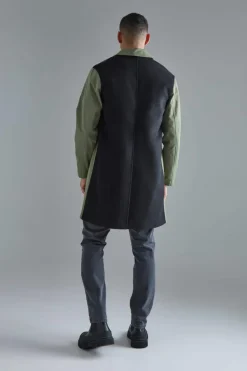 Sale boohooMAN Classic Contrast Panel Trench Coat khaki