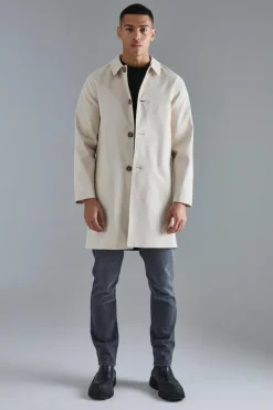 New boohooMAN Classic Contrast Panel Trench Coat sand