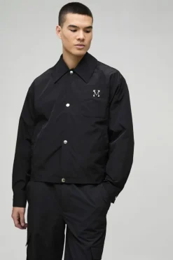 Hot boohooMAN Collared MAN Harrington Jacket in black