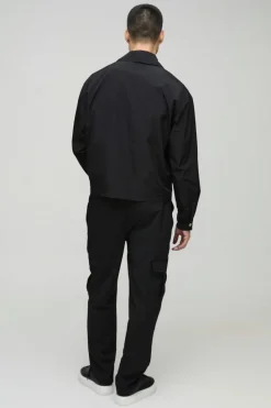 Hot boohooMAN Collared MAN Harrington Jacket in black
