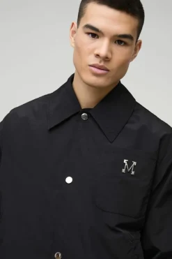 Hot boohooMAN Collared MAN Harrington Jacket in black