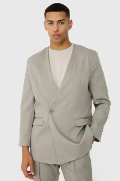 Outlet boohoo Collarless Suit Set in grey