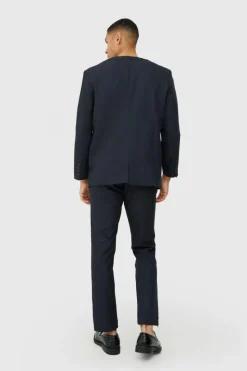 Cheap boohoo Collarless Suit Set in navy