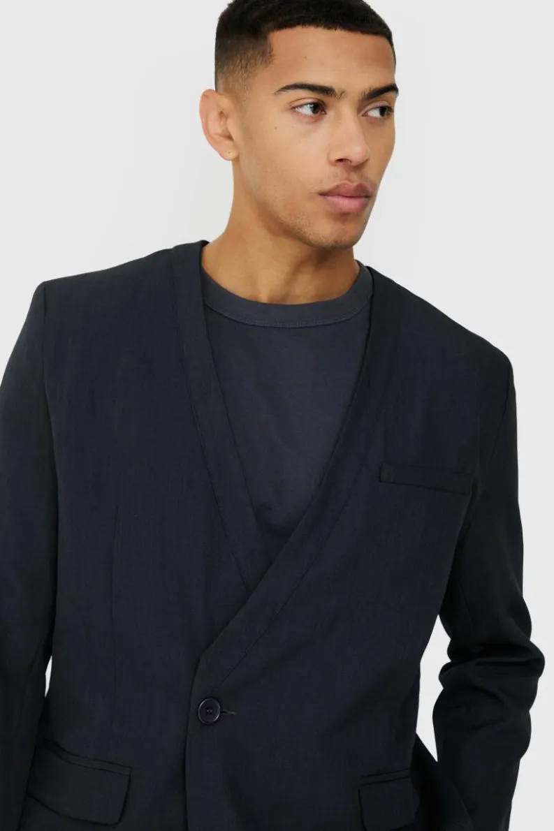 Cheap boohoo Collarless Suit Set in navy