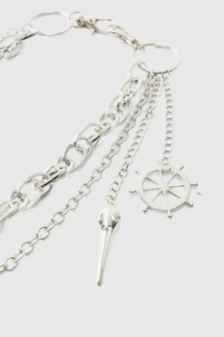 Online boohooMAN Compass Layered Jean Chain In silver