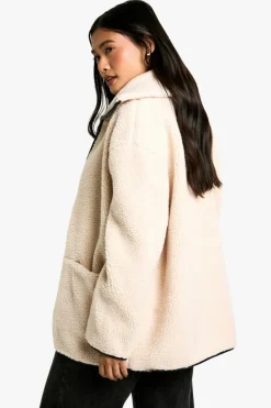 Flash Sale boohoo Contrast Detail Funnel Neck Teddy Jacket cream