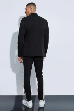 Shop boohoo Contrast Panel Double Breasted Relaxed Fit Suit black
