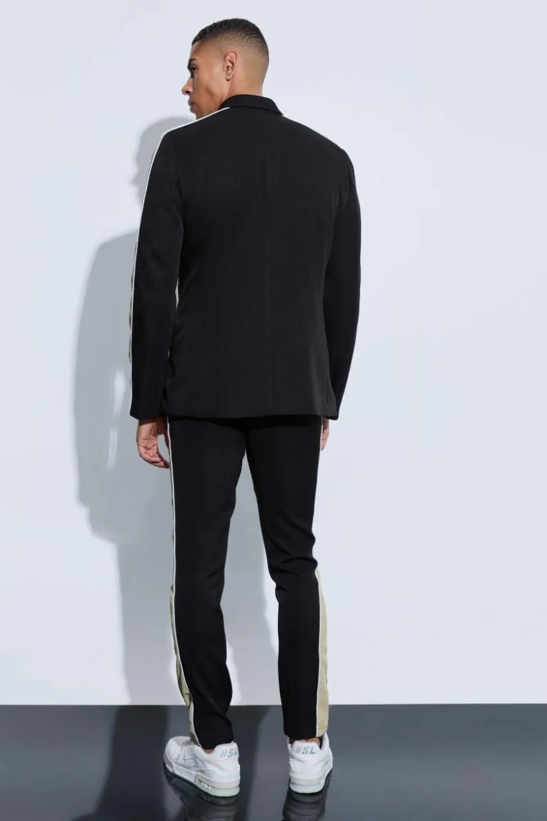 Shop boohoo Contrast Panel Double Breasted Relaxed Fit Suit black