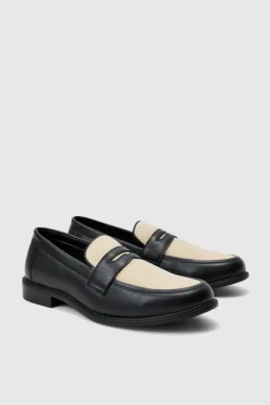 Hot boohooMAN Contrast Panel Mesh Loafer In black