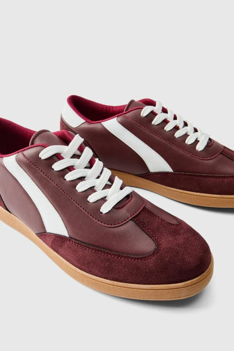 New boohooMAN Contrast Panel Trainer burgundy