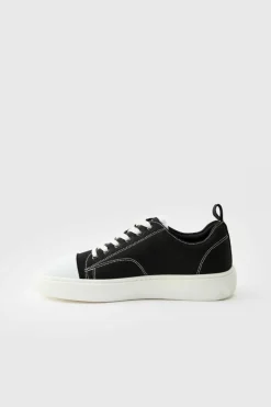 Store boohooMAN Contrast Stitch Canvas Trainer black
