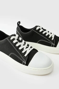 Store boohooMAN Contrast Stitch Canvas Trainer black