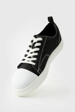 Store boohooMAN Contrast Stitch Canvas Trainer black