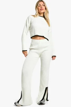 Outlet boohoo Contrast Trim Fine Gauge Knitted Co-ord ecru
