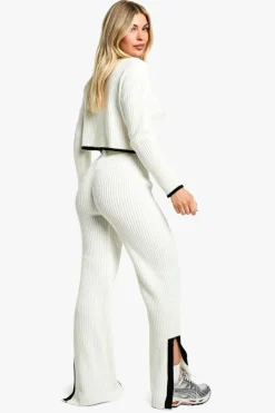 Outlet boohoo Contrast Trim Fine Gauge Knitted Co-ord ecru