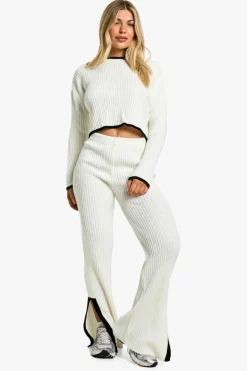 Outlet boohoo Contrast Trim Fine Gauge Knitted Co-ord ecru
