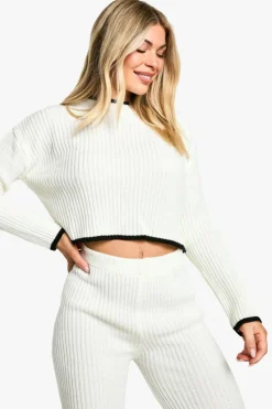 Outlet boohoo Contrast Trim Fine Gauge Knitted Co-ord ecru