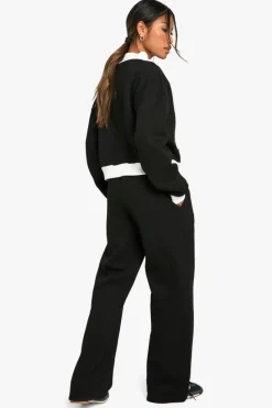 Online boohoo CONTRAST ZIP THROUGH SWEATSHIRT STRAIGHT LEG JOGGER TRACKSUIT black