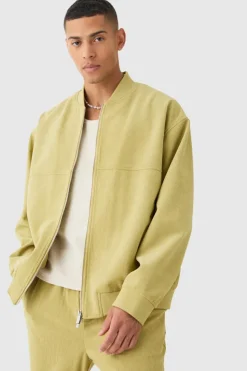 Outlet boohooMAN Corduroy Oversized Bomber Jacket chartreuse