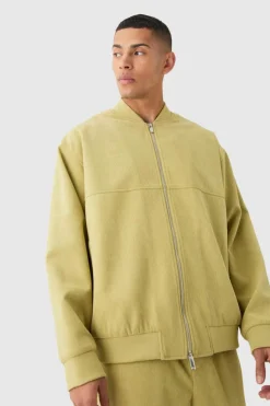 Outlet boohooMAN Corduroy Oversized Bomber Jacket chartreuse