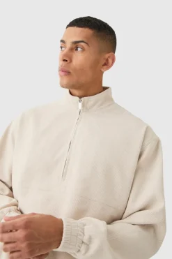 New boohoo Corduroy Oversized Half Zip Smart Set sand