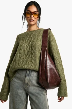Best Sale boohoo Cosy Cable Knit Jumper olive