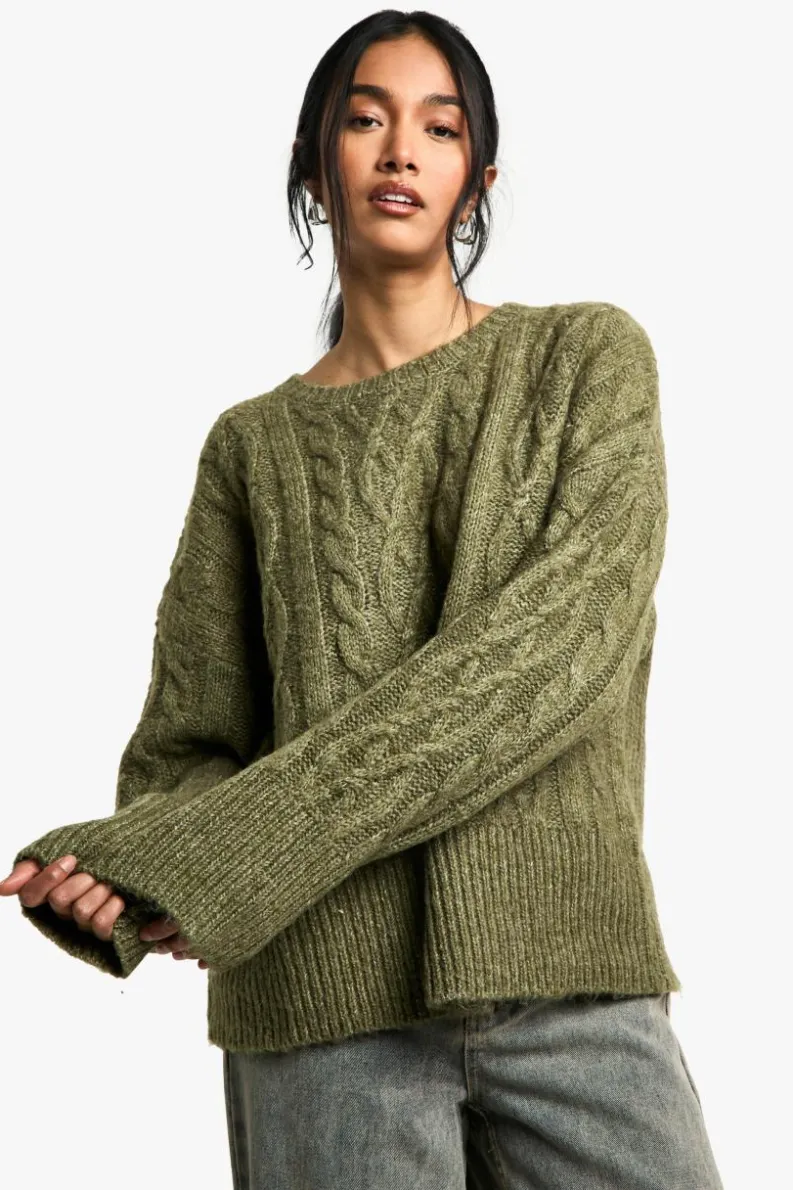 Best Sale boohoo Cosy Cable Knit Jumper olive