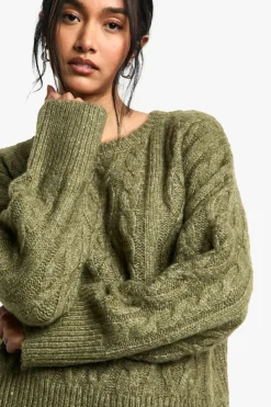 Best Sale boohoo Cosy Cable Knit Jumper olive
