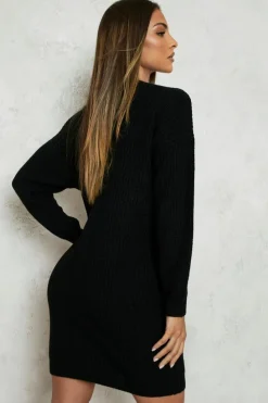 Shop boohoo Crew Neck Mini Jumper Dress black