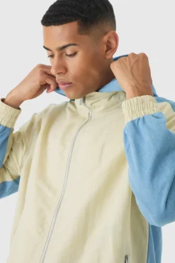 Cheap boohooMAN Crinkle Nylon And Denim Hooded Jacket light blue