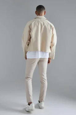 Outlet boohooMAN Cropped Double Breasted Trench Coat sand