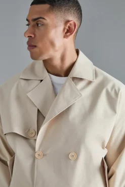 Outlet boohooMAN Cropped Double Breasted Trench Coat sand