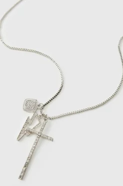 Cheap boohooMAN Cross And Hardware Necklace silver