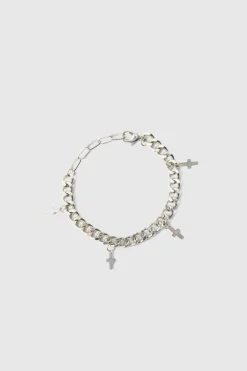 New boohooMAN Cross Charm Bracelet in silver