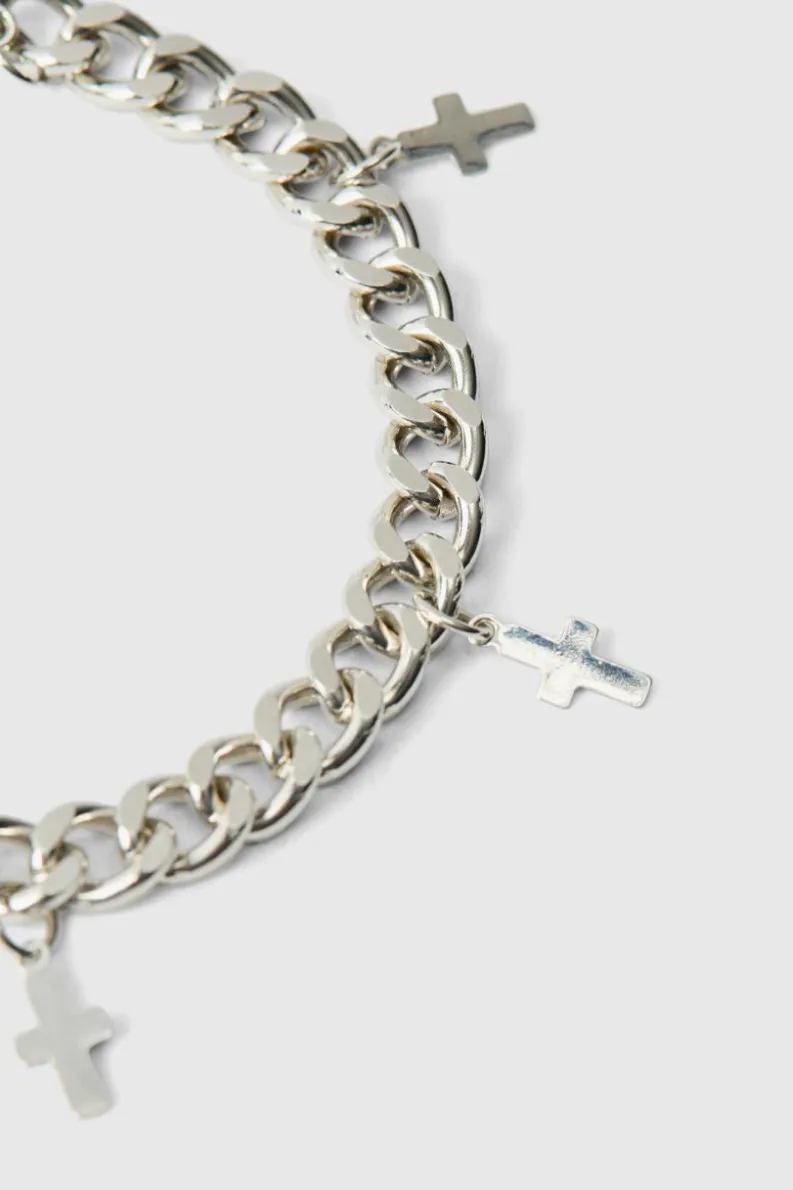 New boohooMAN Cross Charm Bracelet in silver