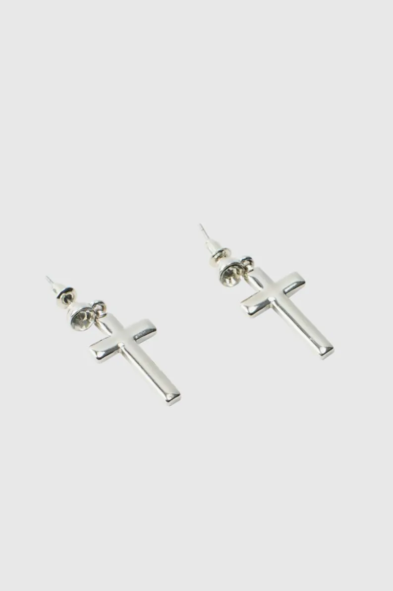 Hot boohooMAN Cross Earrings silver