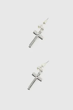 Hot boohooMAN Cross Earrings silver