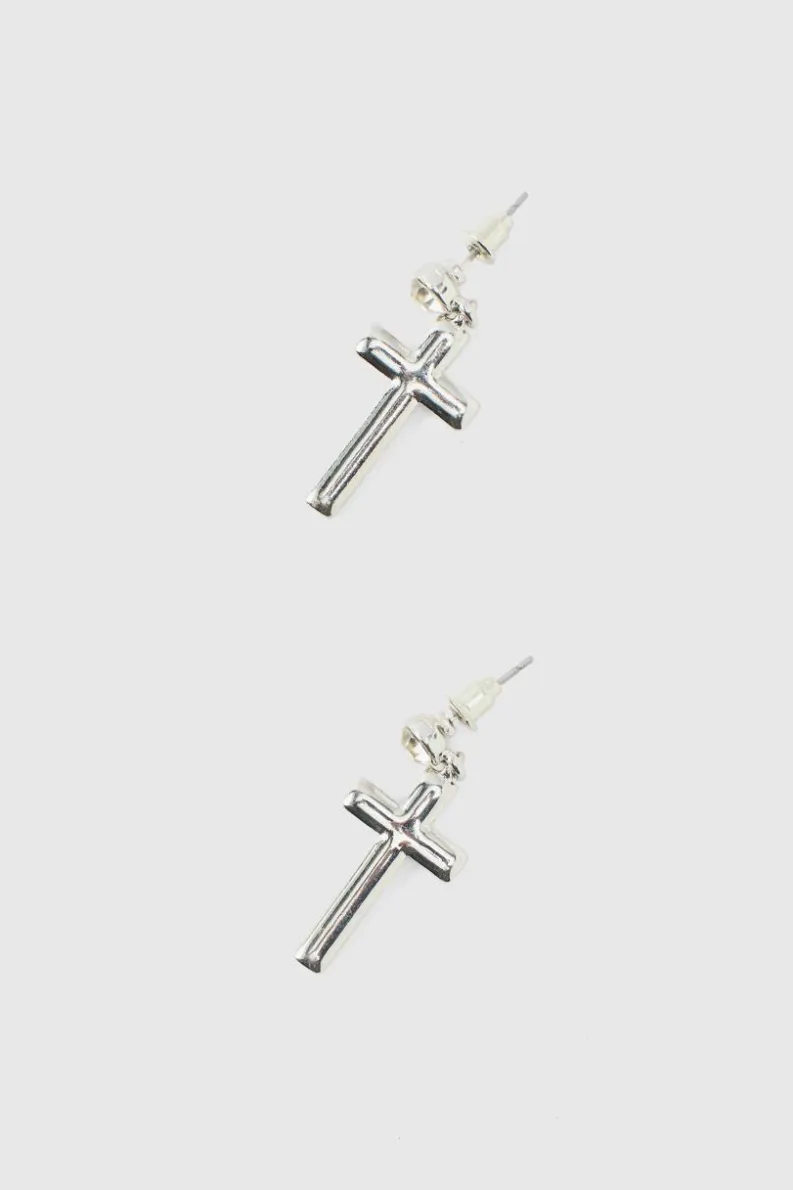 Hot boohooMAN Cross Earrings silver