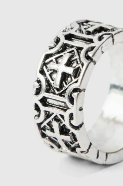 Best Sale boohooMAN Cross Embossed Ring In silver