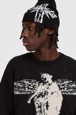 Hot boohooMAN Cross Graphic Beanie black