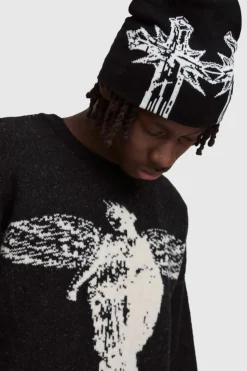 Hot boohooMAN Cross Graphic Beanie black