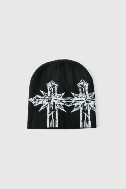 Hot boohooMAN Cross Graphic Beanie black