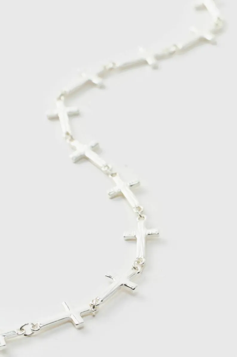 Hot boohooMAN Cross Jean Chain silver