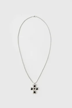 Shop boohooMAN Cross Pendant Necklace In black